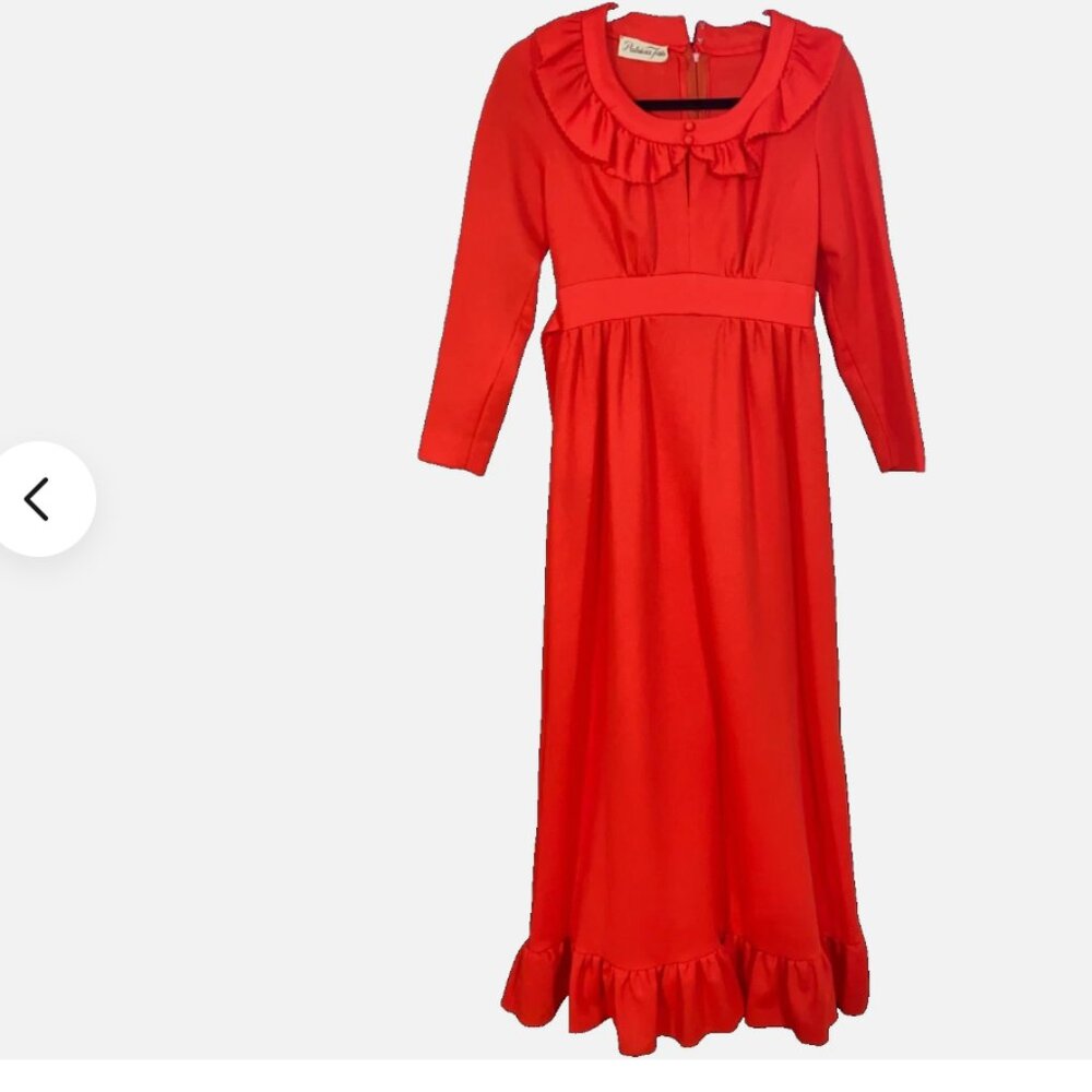 Vtg 60s 70s Red Retro Mod Maxi Dress Mid Century Size S USA STUNNING